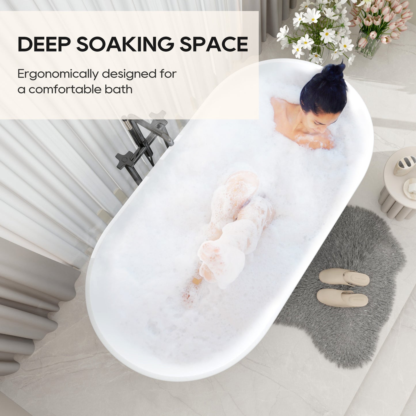 SJ-STARJANE 59''Freestanding immersion solid surface bathtubs
