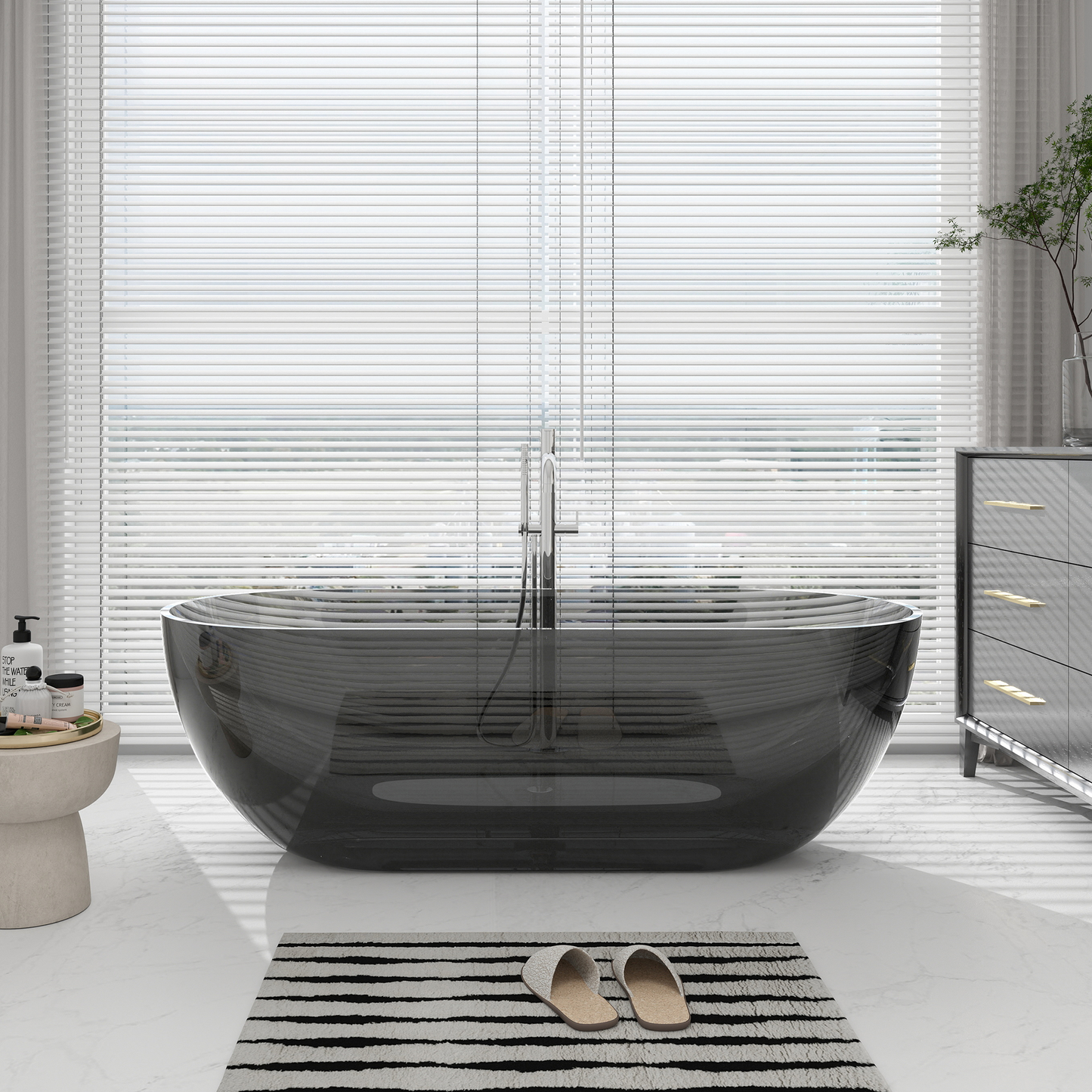 SJ-STARJANE 69'' X 30'' Freestanding Bathtub Solid Surface Stone Resin Soaking Bathtub Transparent