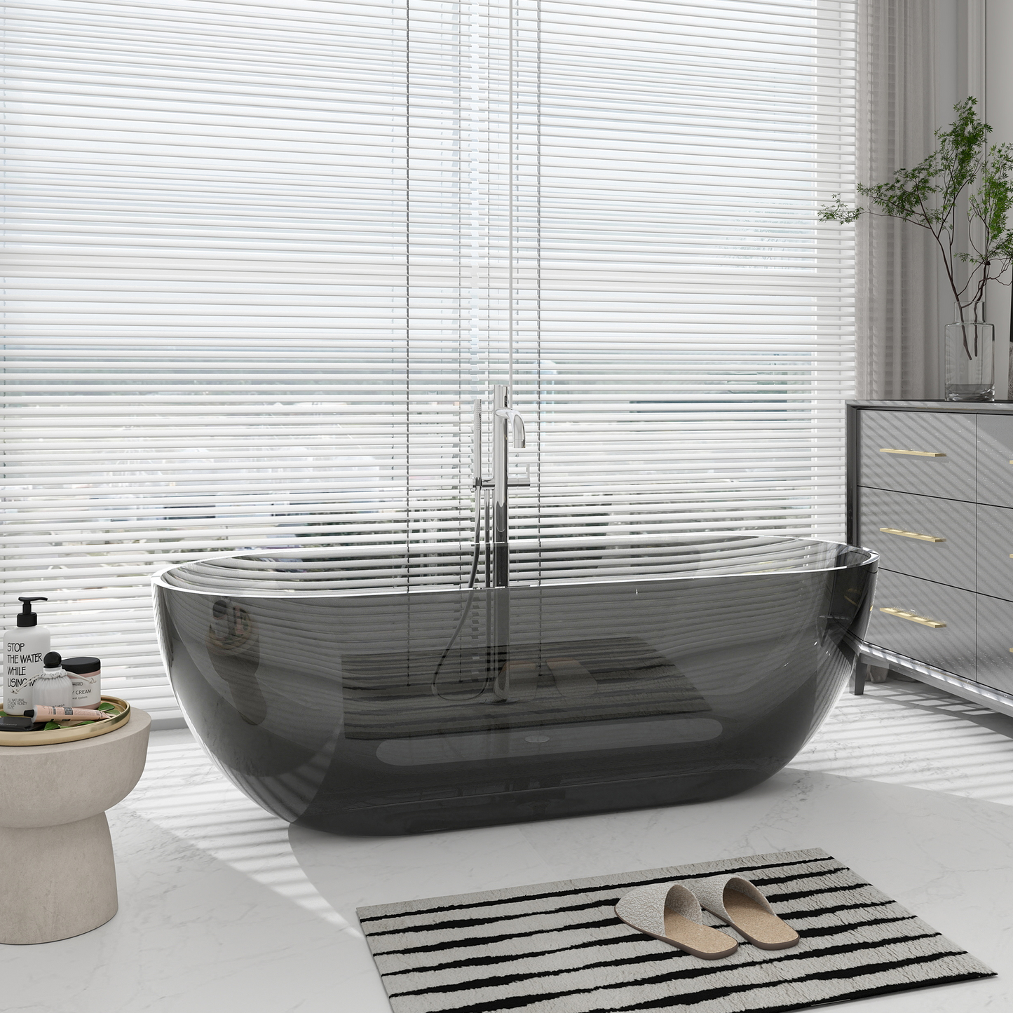 SJ-STARJANE 69'' X 30'' Freestanding Bathtub Solid Surface Stone Resin Soaking Bathtub Transparent