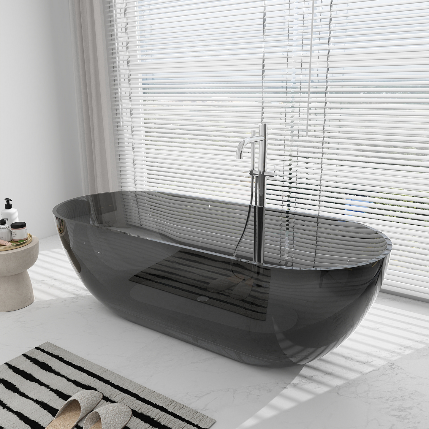 SJ-STARJANE 69'' X 30'' Freestanding Bathtub Solid Surface Stone Resin Soaking Bathtub Transparent