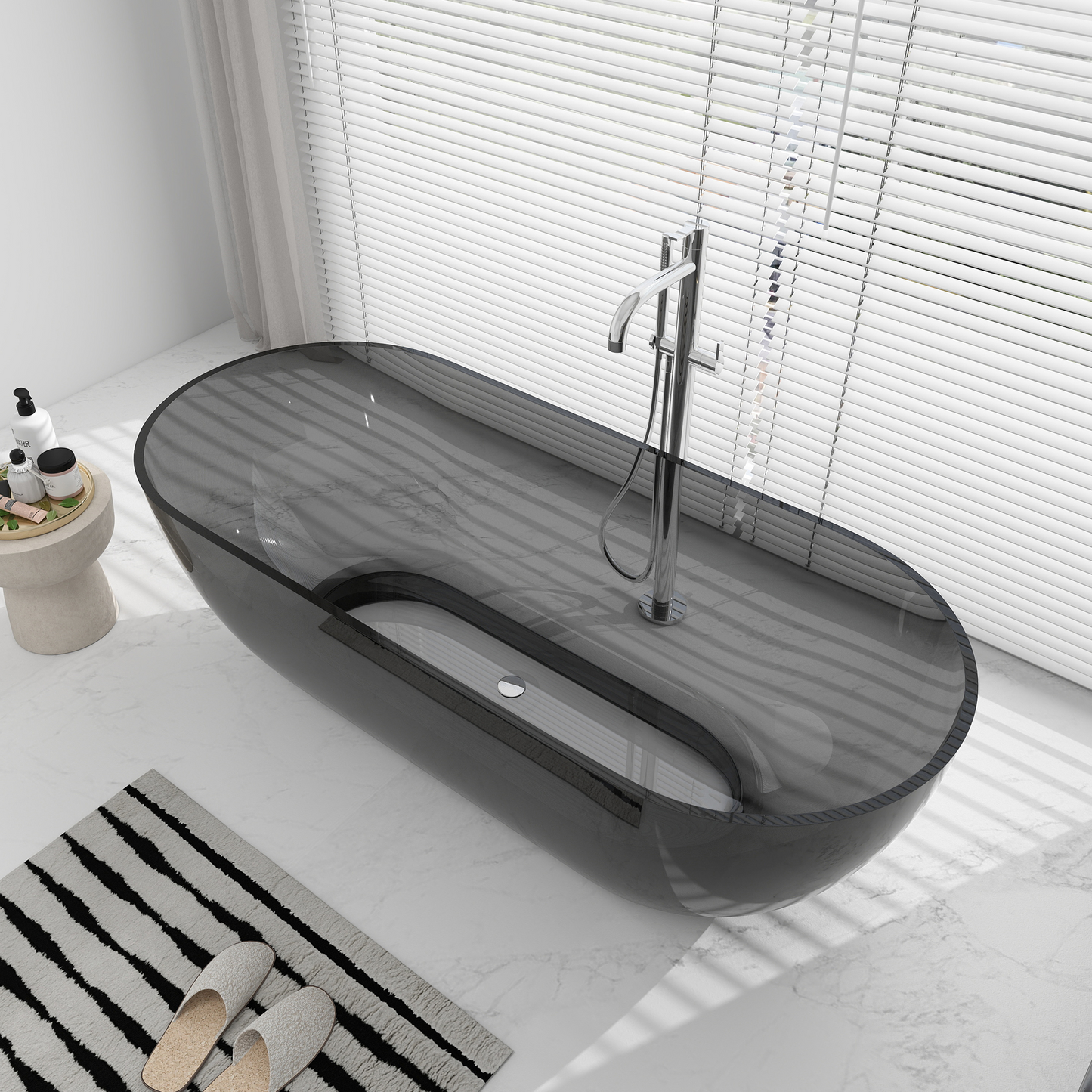 SJ-STARJANE 69'' X 30'' Freestanding Bathtub Solid Surface Stone Resin Soaking Bathtub Transparent