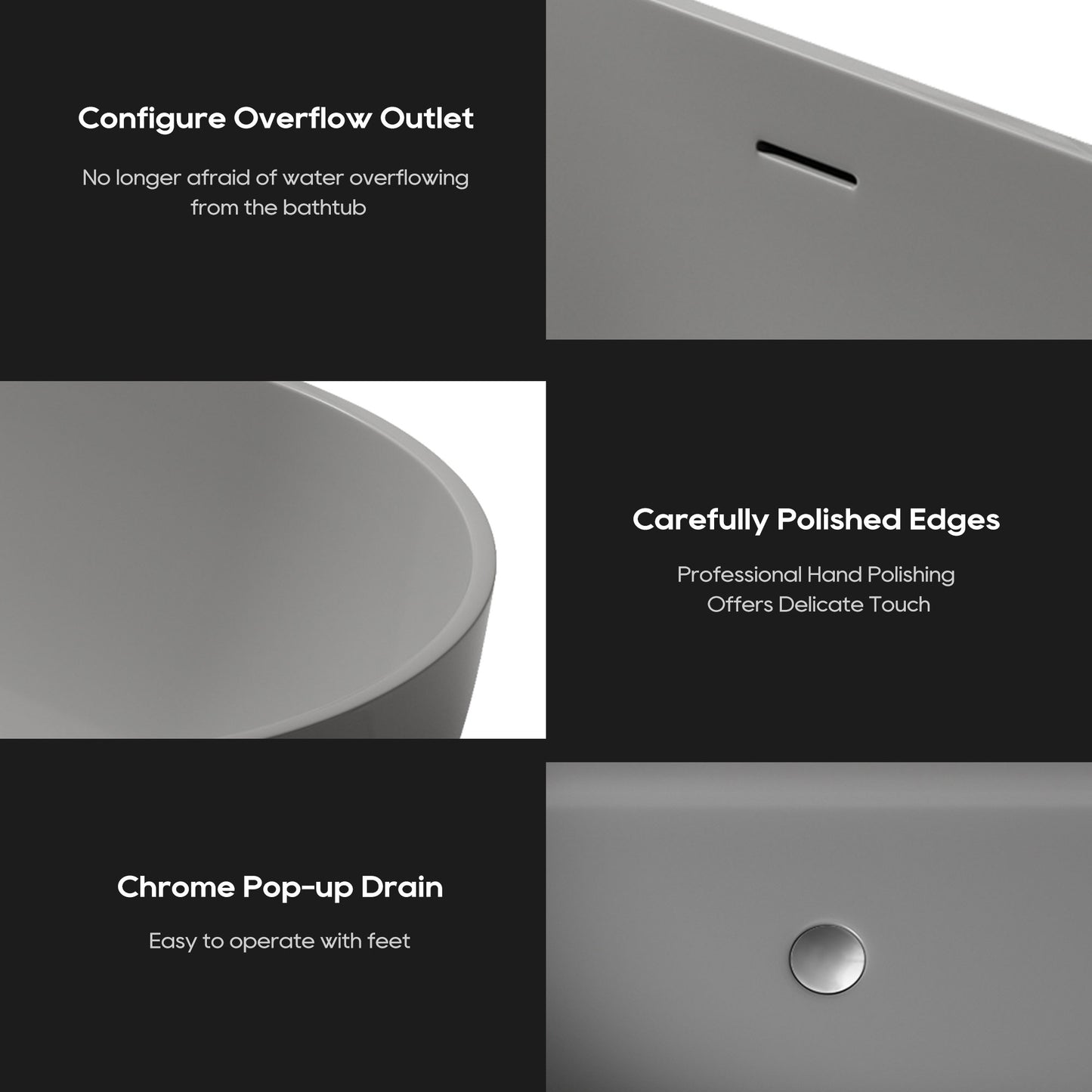 SJ-STARJANE 59‘’Artificial stone freestanding bathtub with central drain and overflow