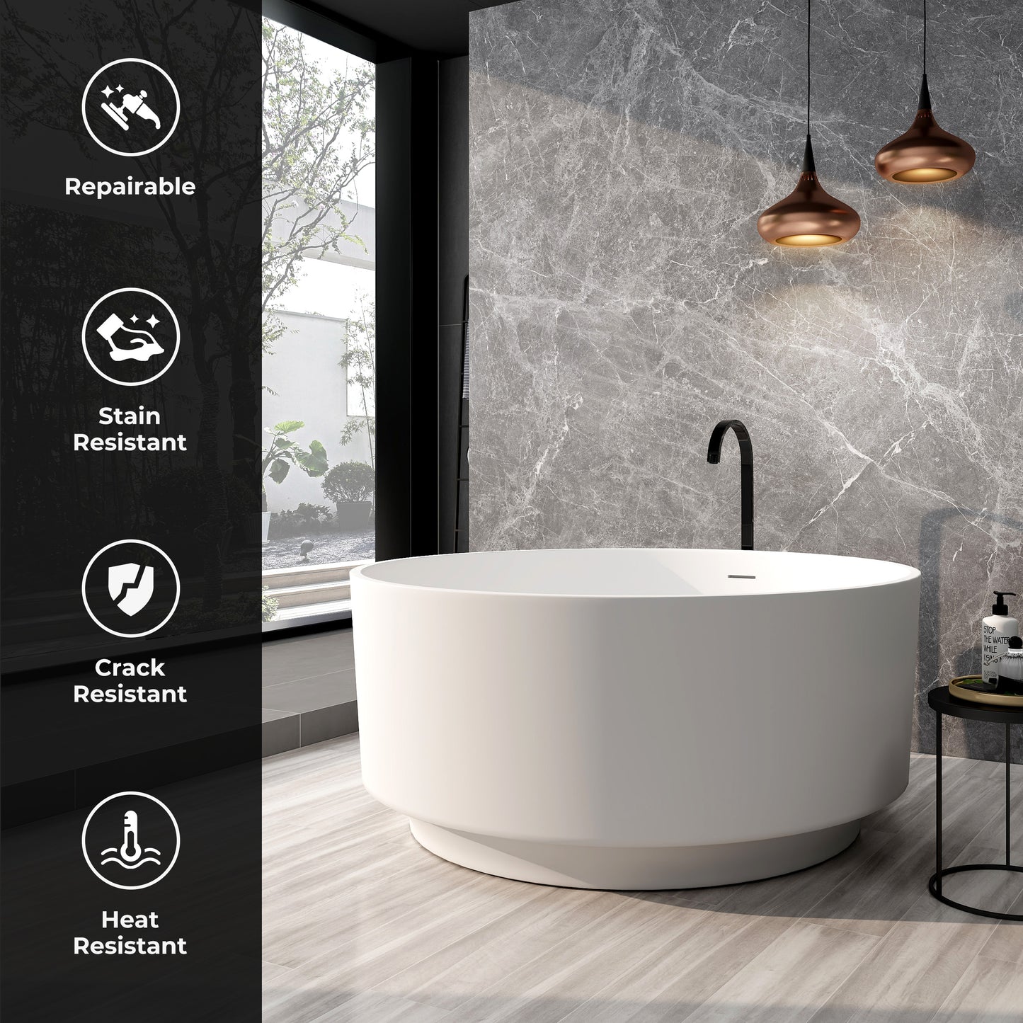 SJ-STARJANE 49''Round bathtub Resin stone one-piece molding Non-slip and easy to clean