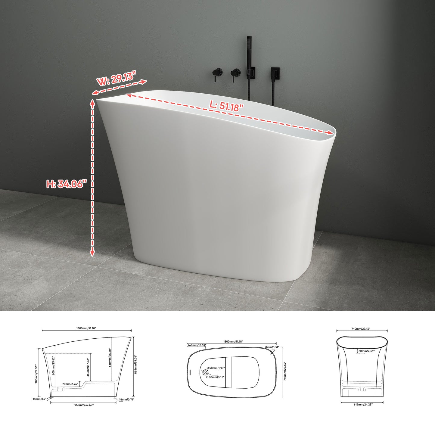 SJ-STARJANE 51" Japanese Soaking Tub Freestanding ECO-Friendly