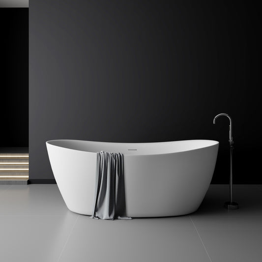 SJ-STARJANE 65'' Freestanding Bathtub Solid Surface Deep Soaking Tubs Double Slippers