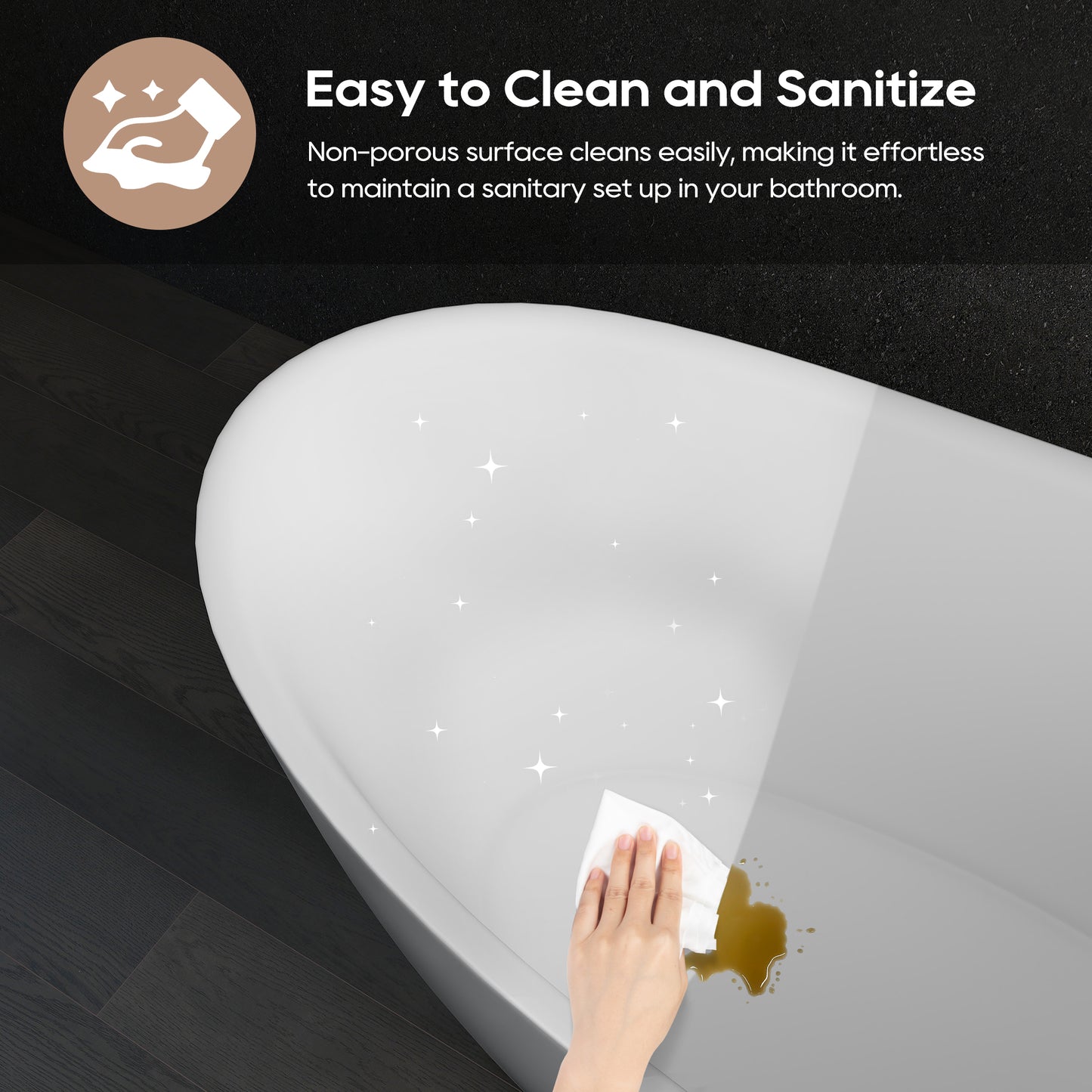 SJ-STARJANE 65'' Freestanding Bathtub Solid Surface Deep Soaking Tubs Double Slippers
