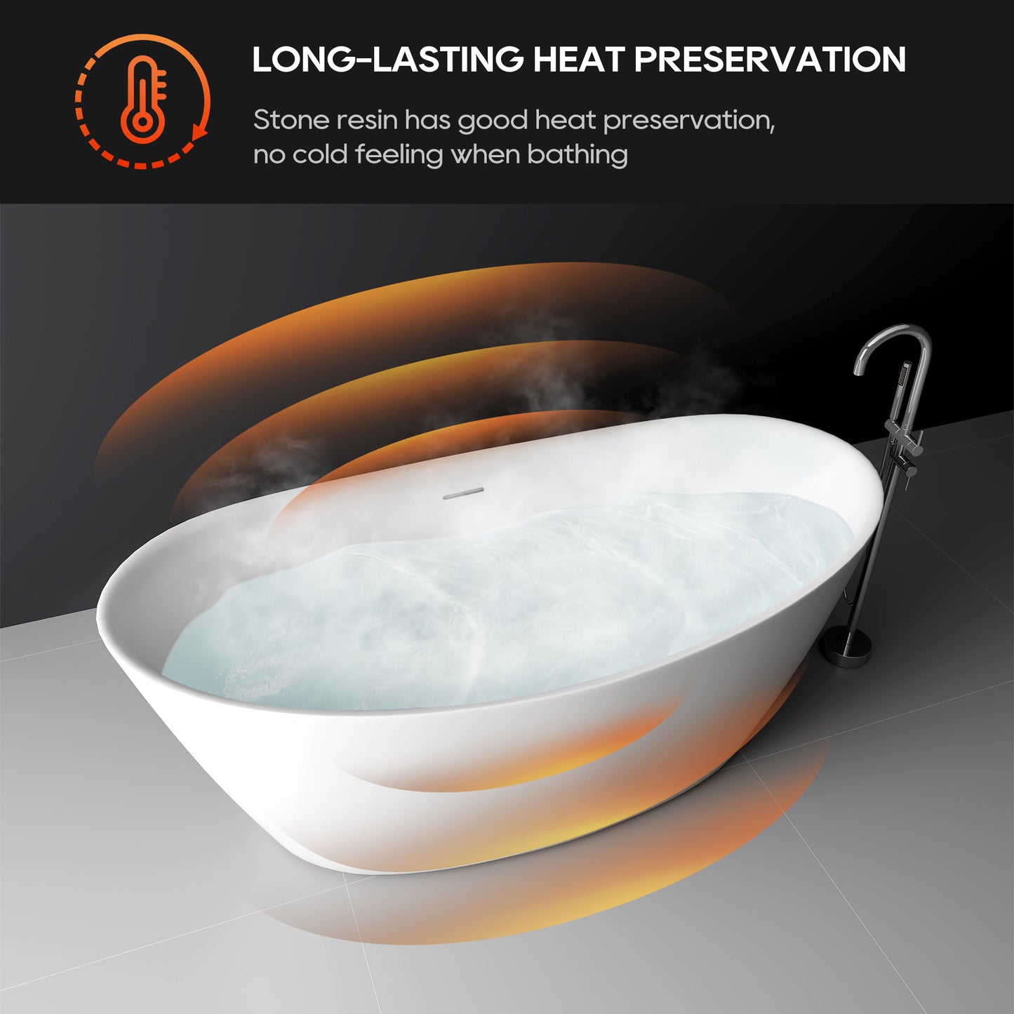 SJ-STARJANE 65'' Freestanding Bathtub Solid Surface Deep Soaking Tubs Double Slippers