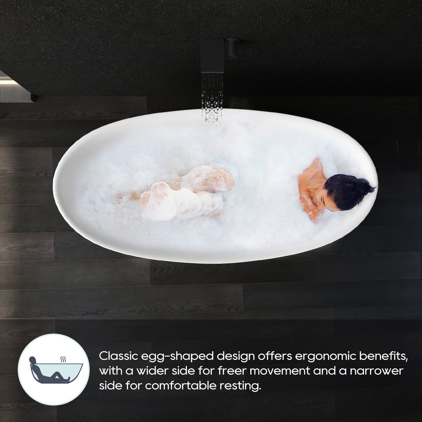 SJ-STARJANE 65'' Freestanding Bathtub Solid Surface Deep Soaking Tubs Double Slippers