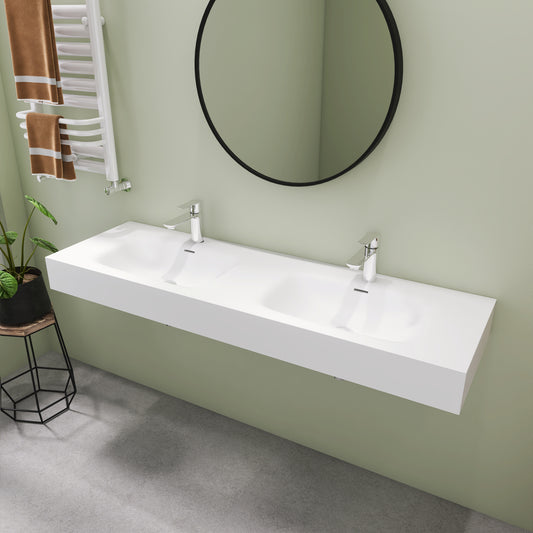 SJ-STARJANE 59''Double basin solid surface sink Single hole overflow design
