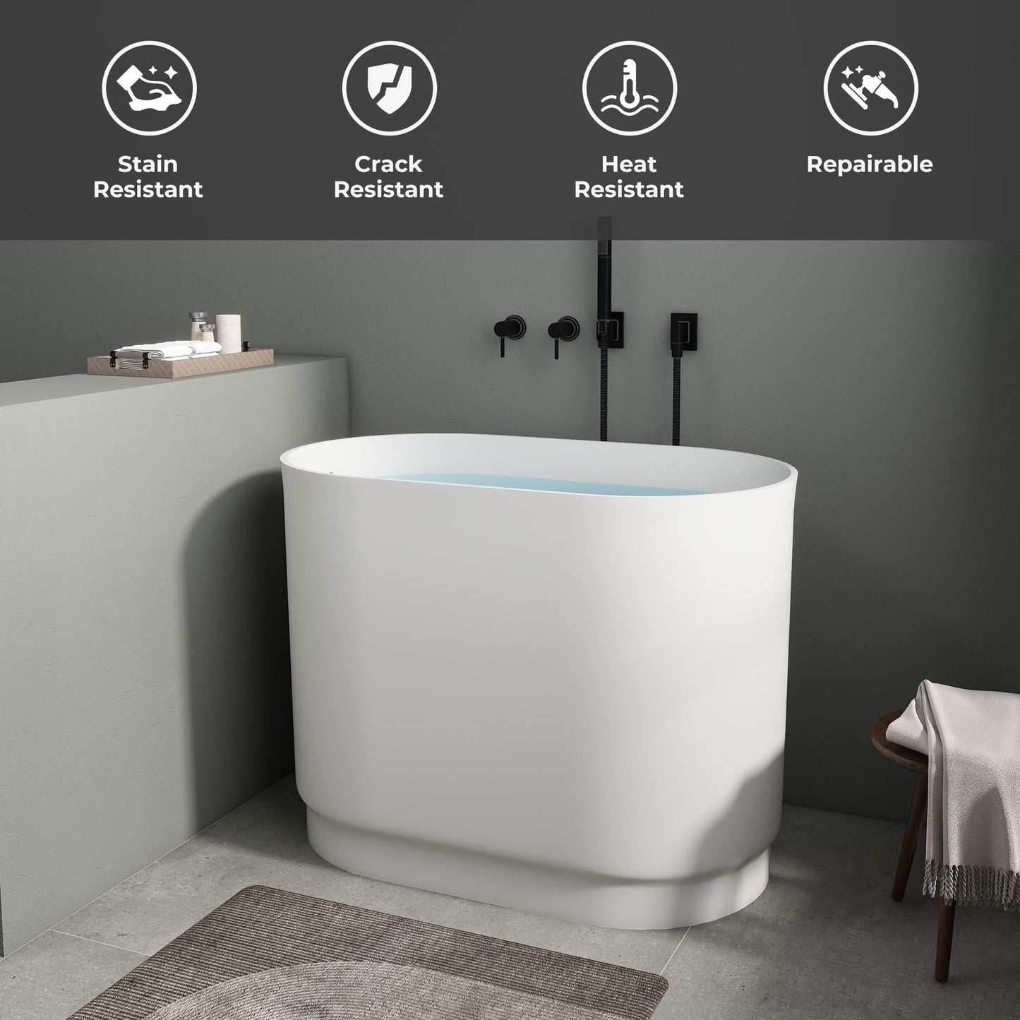SJ-STARJANE 39" freestanding deep soaking tub with built-in seat