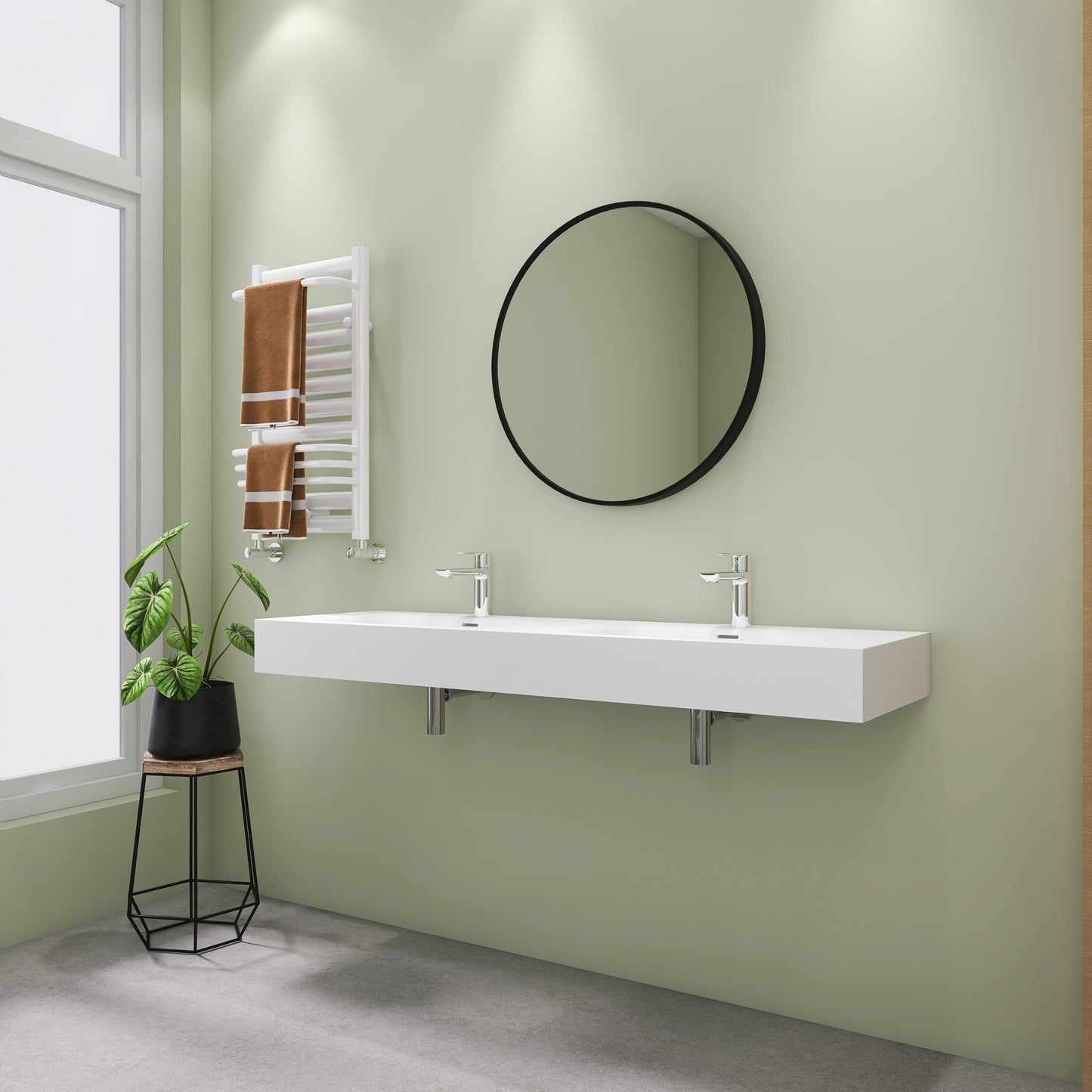 SJ-STARJANE 59''Double basin solid surface sink Single hole overflow design