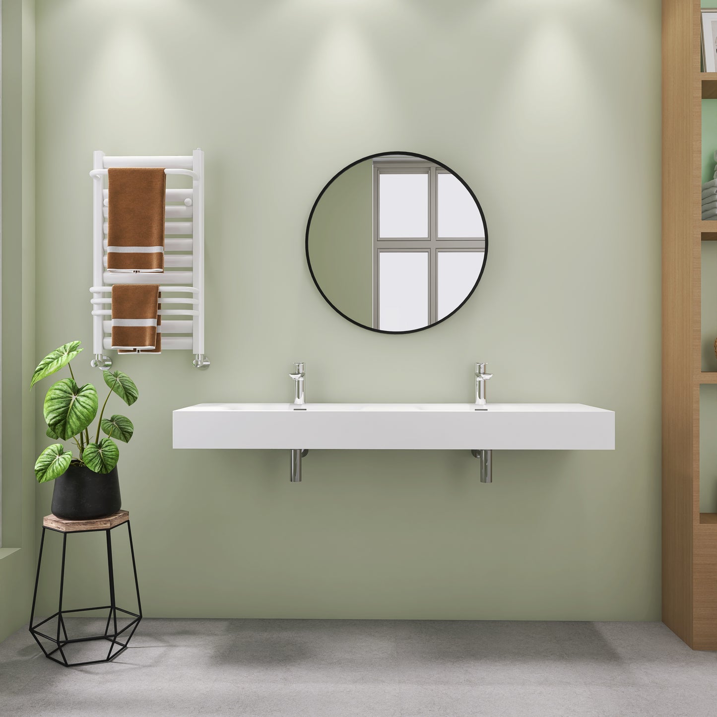 SJ-STARJANE 59''Double basin solid surface sink Single hole overflow design