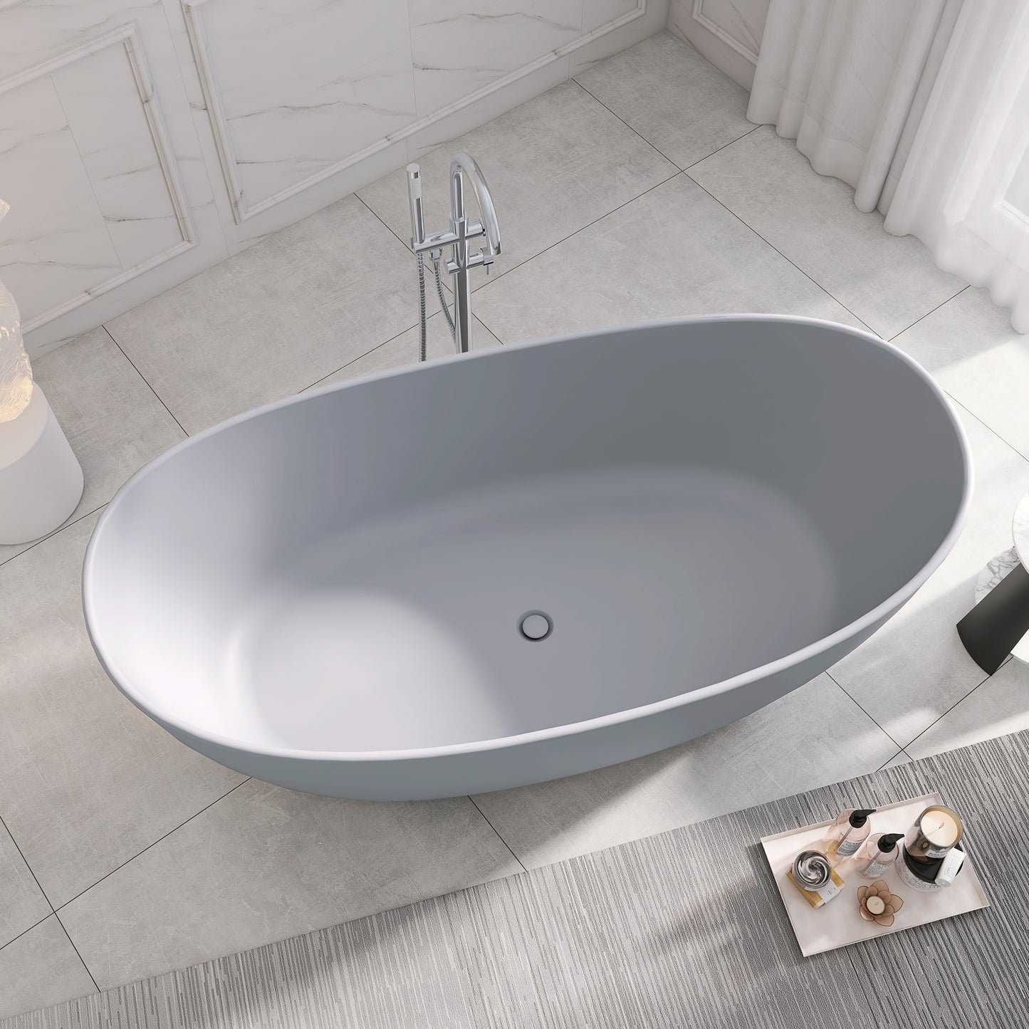 SJ-STARJANE65''Artificial stone freestanding bathtubs Solid surface resin immersion bathtubs