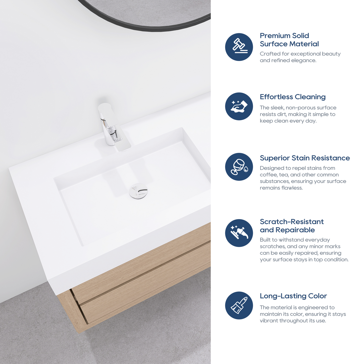 SJ-STARJANE 59''Solid Surface Wall Mount Double-Basin Bathroom Vessel Sink in Matte White