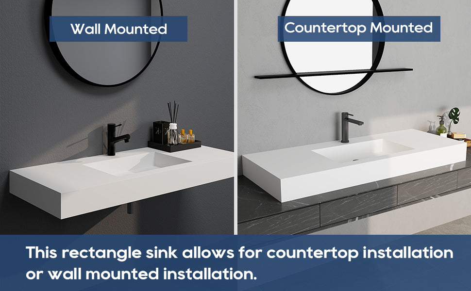 SJ-STARJANE 47''Wall Mount Bathroom Sink Solid Surface Basin with Faucet Hole
