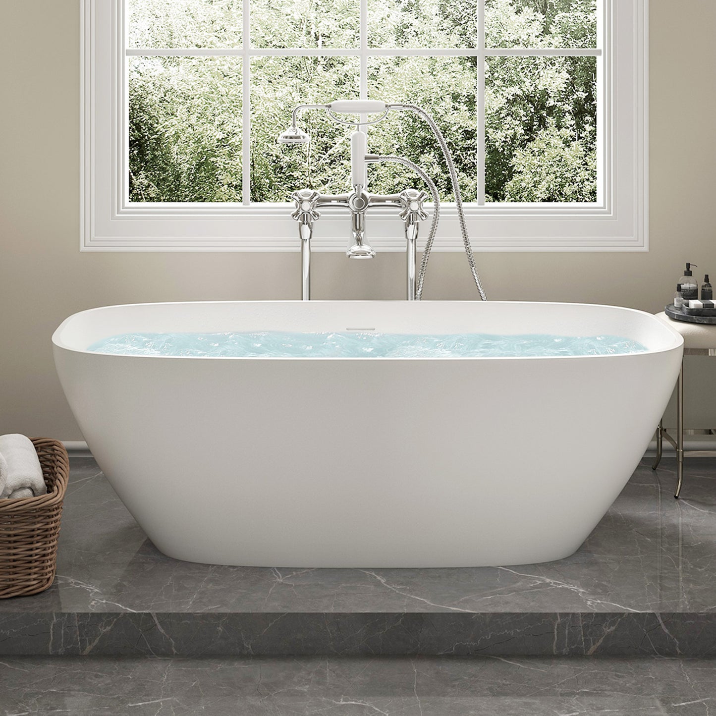 SJ-STARJANE 67''Artificial stone freestanding soaking tub with matte white solid surface
