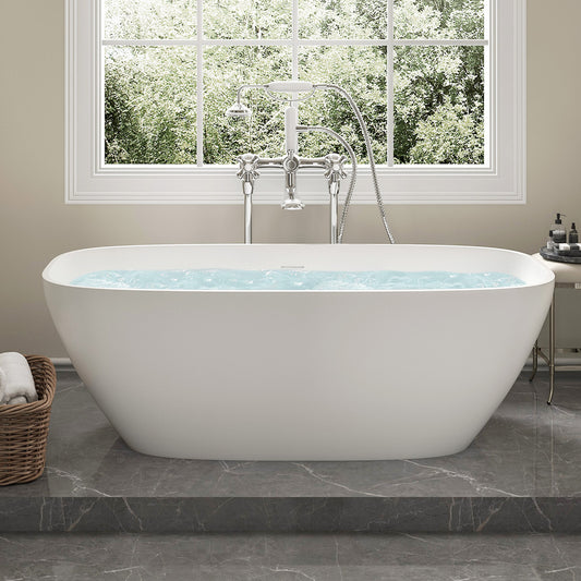 SJ-STARJANE 67''Artificial stone freestanding soaking tub with matte white solid surface