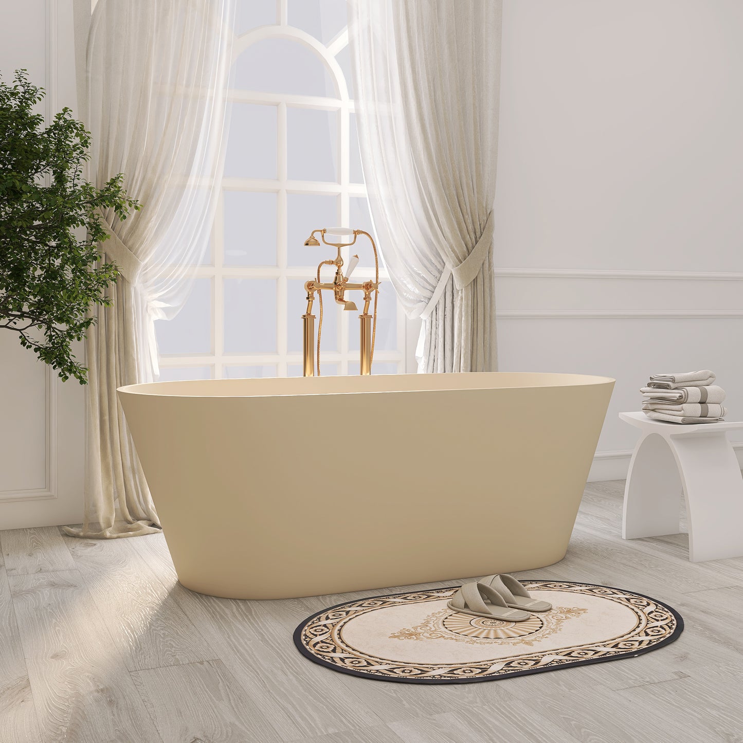 SJ-STARJANE 63'' Freestanding Tub Solid Surface Deep Freestanding Soaking Bathtub