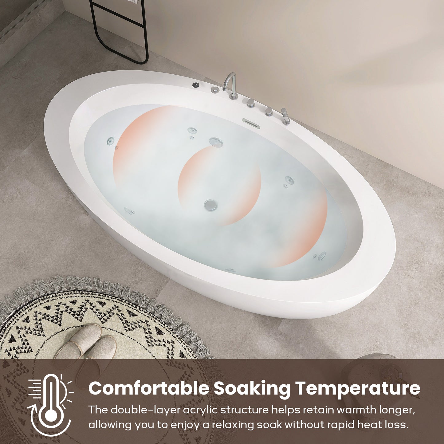 71'' Freestanding Oval Acrylic Whirlpool Bathtub, With Air Switch, 6 Jets, And 4-Hole Faucet AB32-71-AM