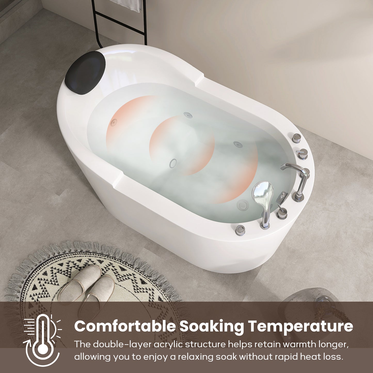 51 In. Acrylic Freestanding Whirlpool Bathtub With Jets And Faucet Set In White AB35-51-AM