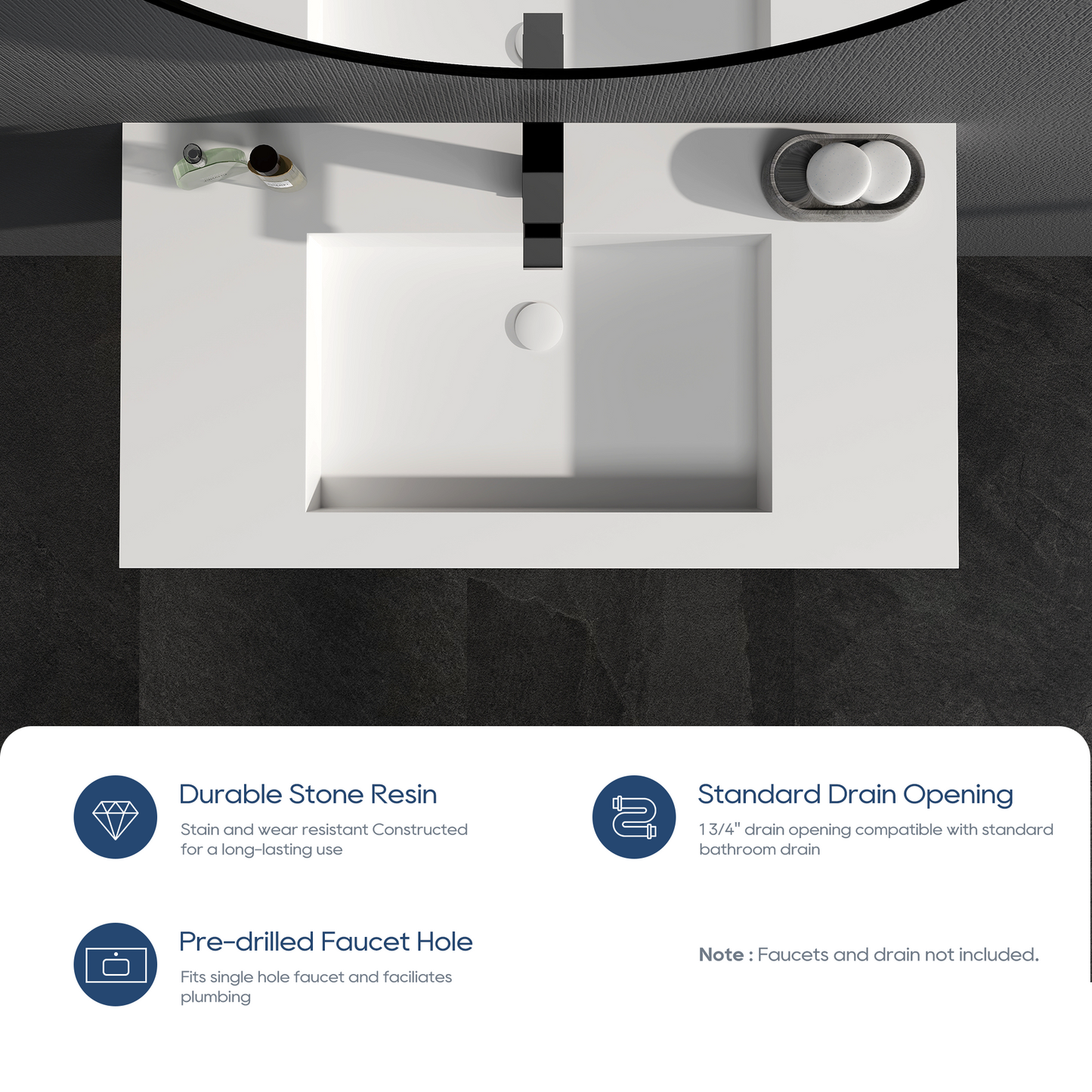 SJ-STARJANE 35''Solid Surface Wall Mount Bathroom Vessel Sink in Matte White