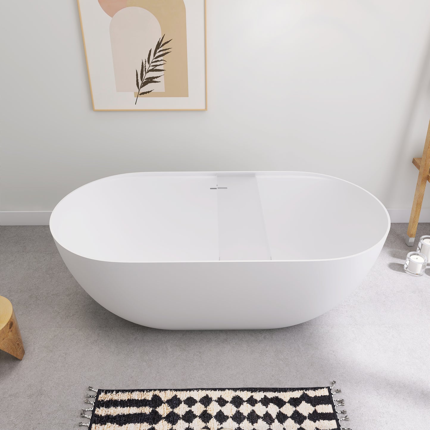 SJ-STARJANE 39"Freestanding Artificial Stone Bathtub with Shelf,Modern deep soaking bathtub,Non-slip solid surface