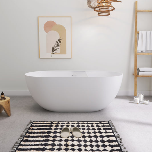 SJ-STARJANE 39"Freestanding Artificial Stone Bathtub with Shelf,Modern deep soaking bathtub,Non-slip solid surface