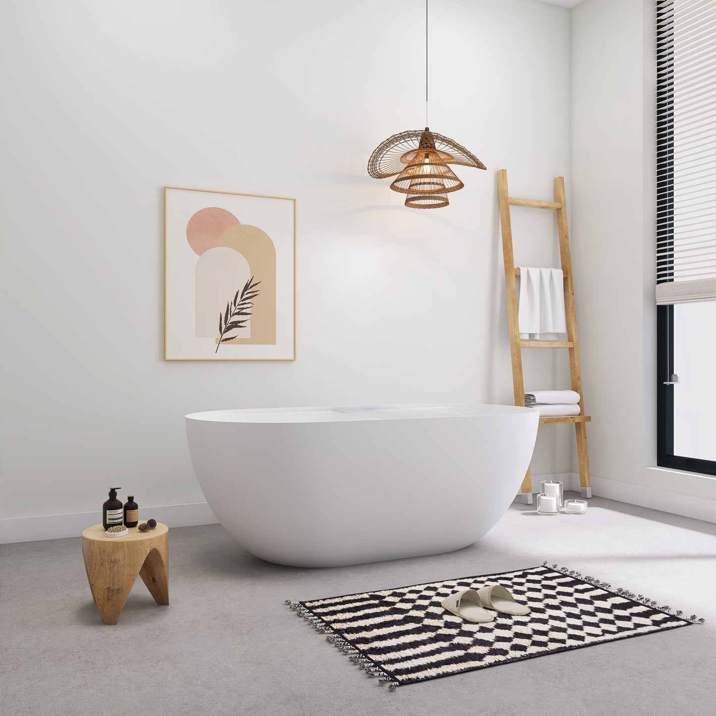 SJ-STARJANE 39"Freestanding Artificial Stone Bathtub with Shelf,Modern deep soaking bathtub,Non-slip solid surface