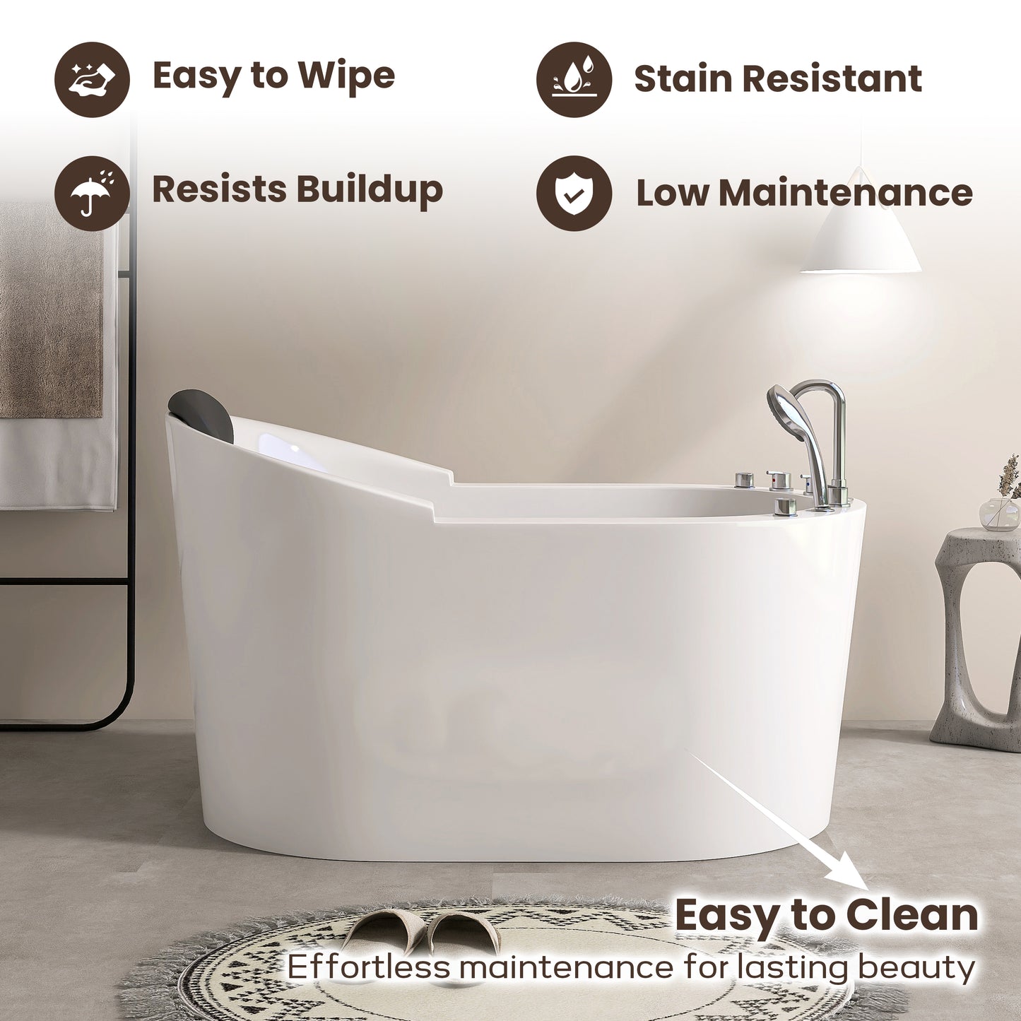 51 In. Acrylic Freestanding Whirlpool Bathtub With Jets And Faucet Set In White AB35-51-AM