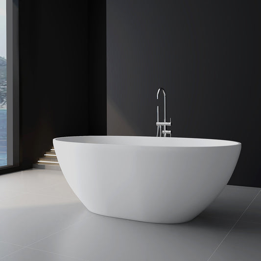 SJ-STARJANE 61'' Freestanding Tub Solid Surface Stone Resin Free Standing Soaking Bathtub