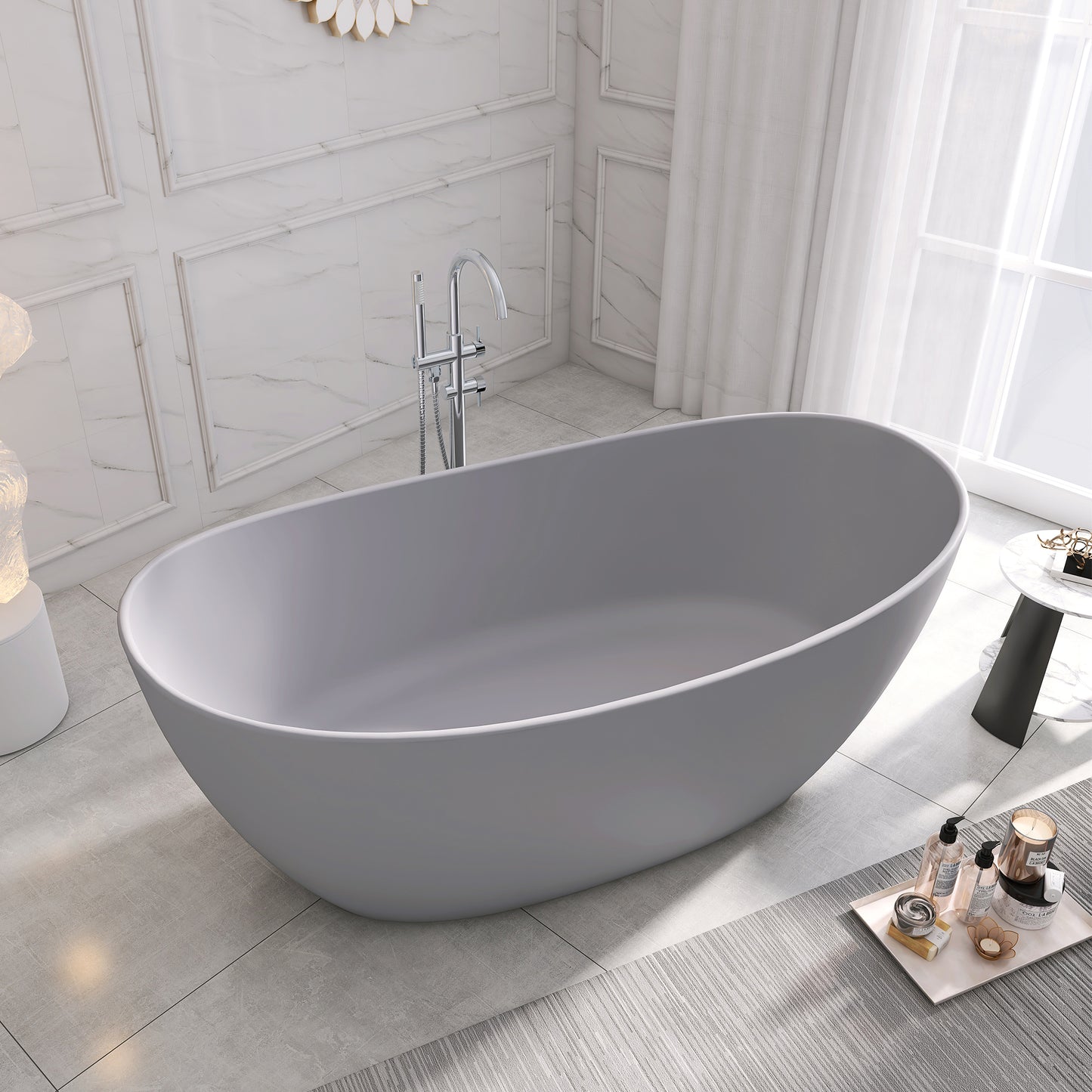 SJ-STARJANE65''Artificial stone freestanding bathtubs Solid surface resin immersion bathtubs