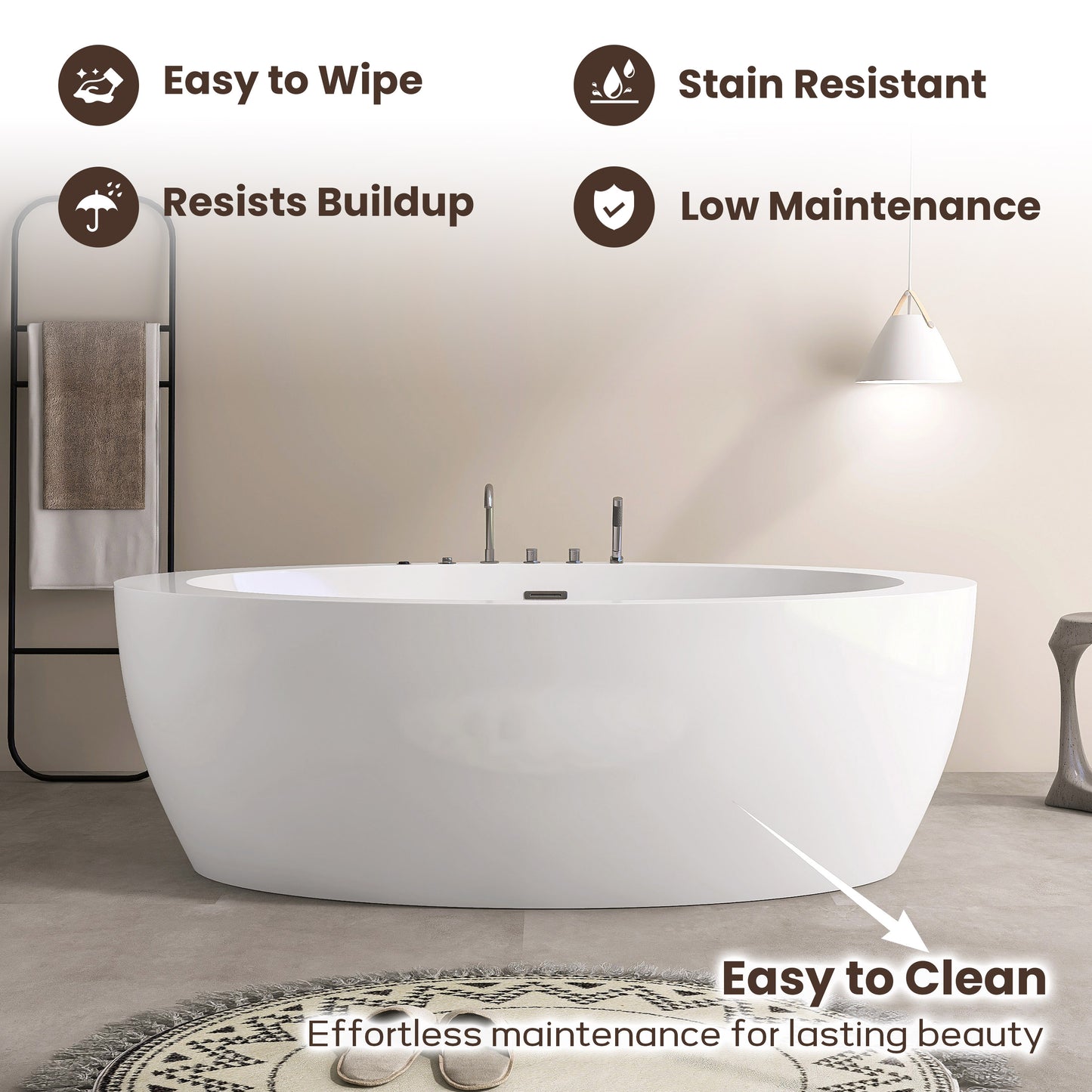 71'' Freestanding Oval Acrylic Whirlpool Bathtub, With Air Switch, 6 Jets, And 4-Hole Faucet AB32-71-AM