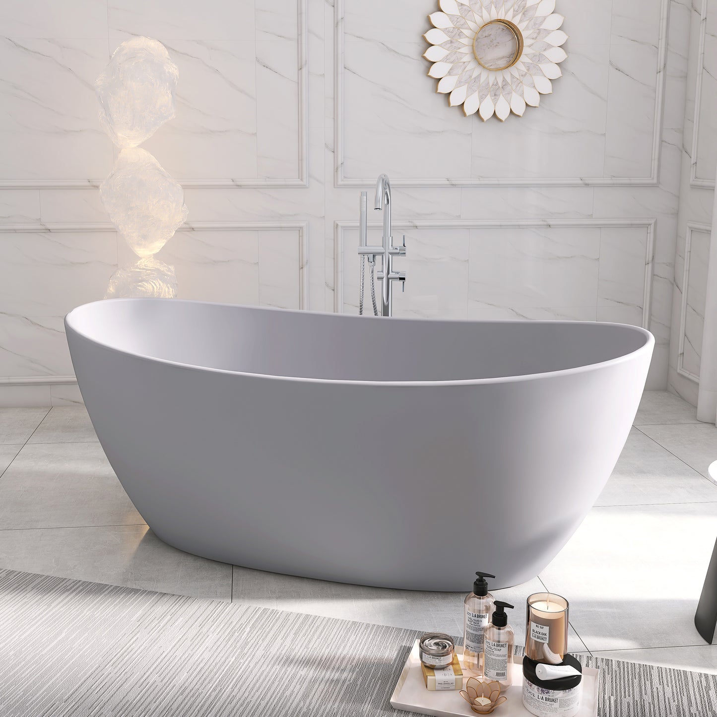 SJ-STARJANE65''Artificial stone freestanding bathtubs Solid surface resin immersion bathtubs