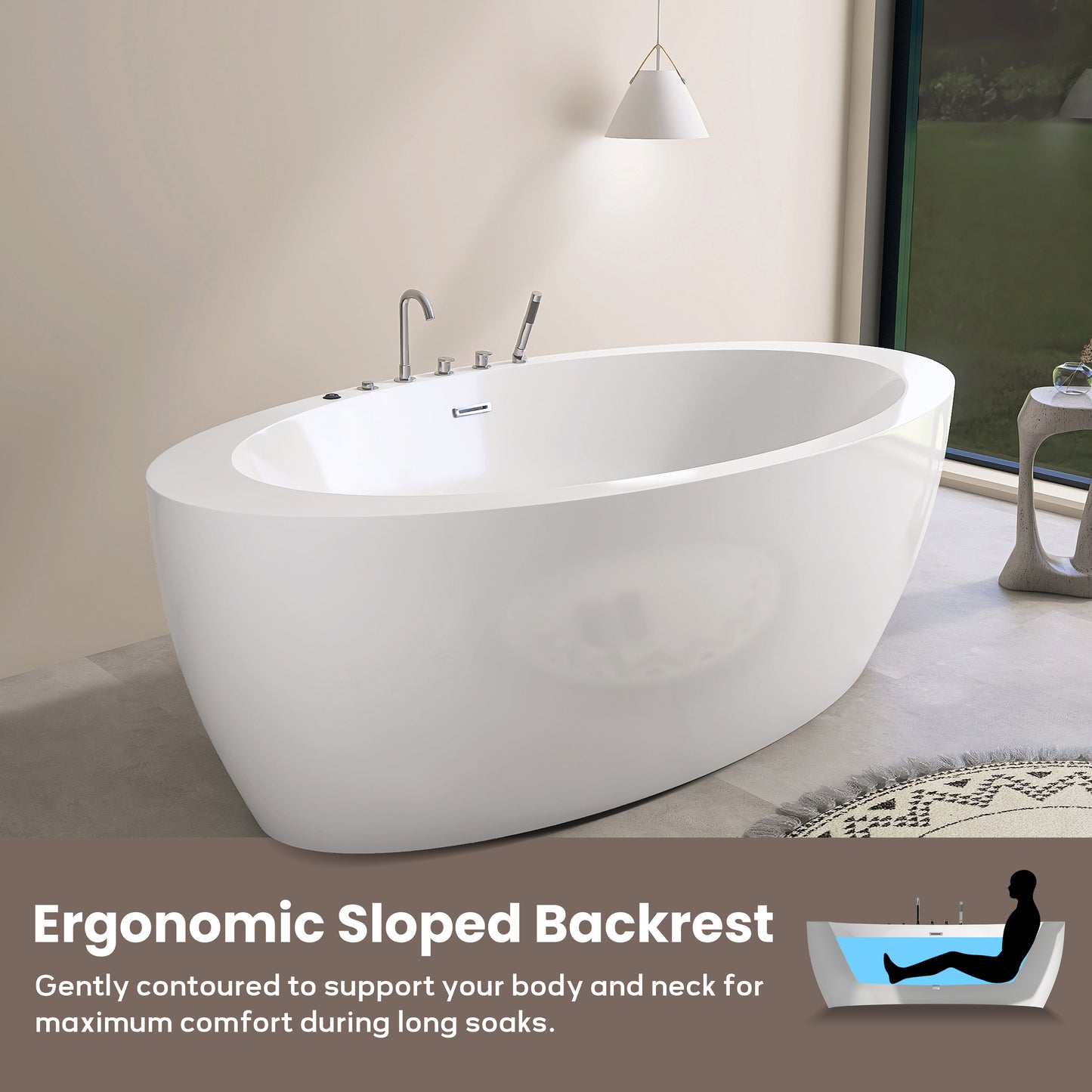 71'' Freestanding Oval Acrylic Whirlpool Bathtub, With Air Switch, 6 Jets, And 4-Hole Faucet AB32-71-AM