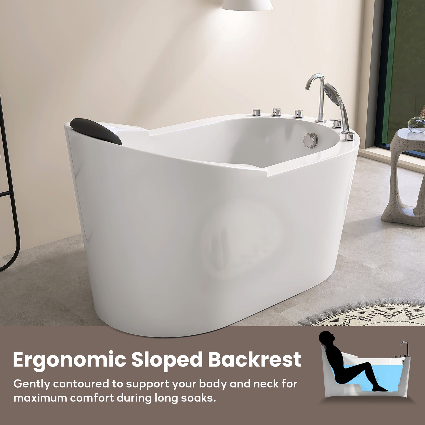 51 In. Acrylic Freestanding Whirlpool Bathtub With Jets And Faucet Set In White AB35-51-AM