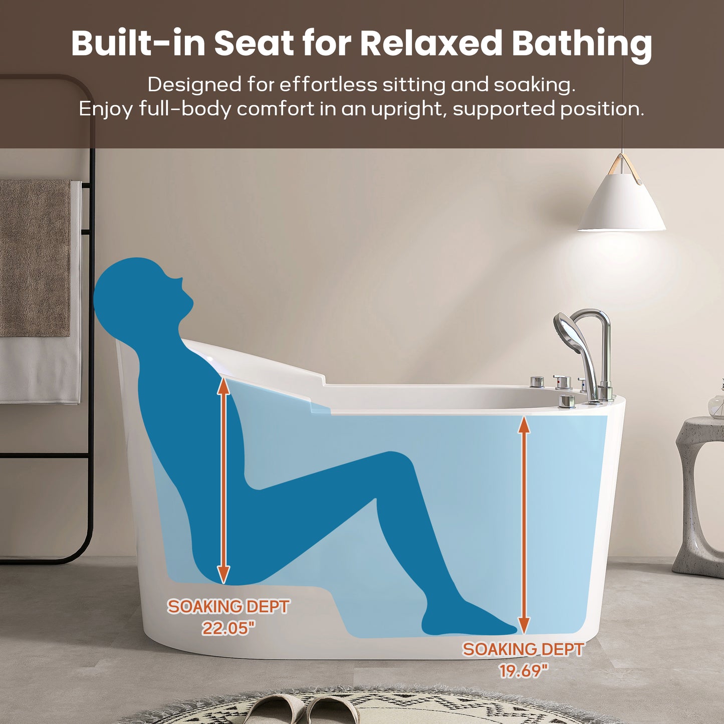 51 In. Acrylic Freestanding Whirlpool Bathtub With Jets And Faucet Set In White AB35-51-AM