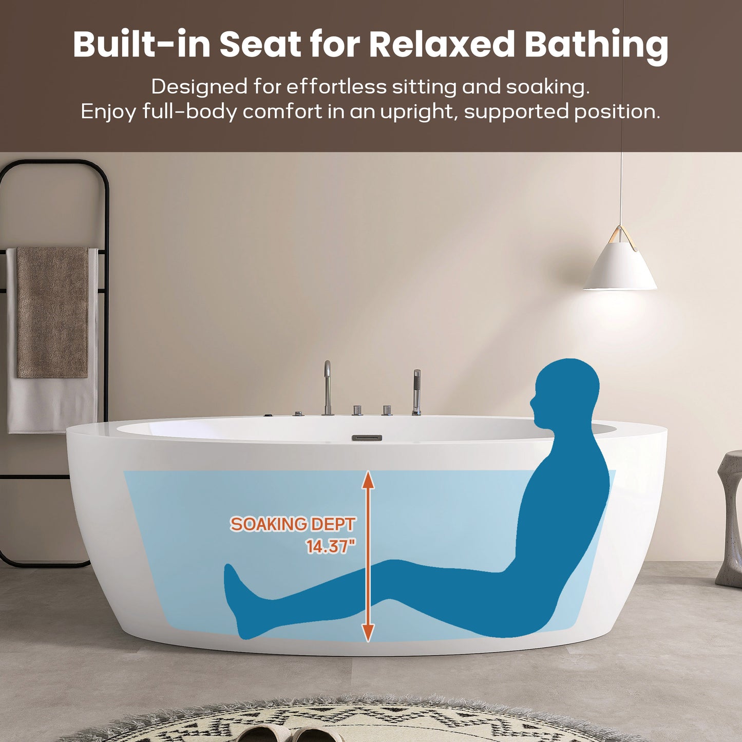71'' Freestanding Oval Acrylic Whirlpool Bathtub, With Air Switch, 6 Jets, And 4-Hole Faucet AB32-71-AM