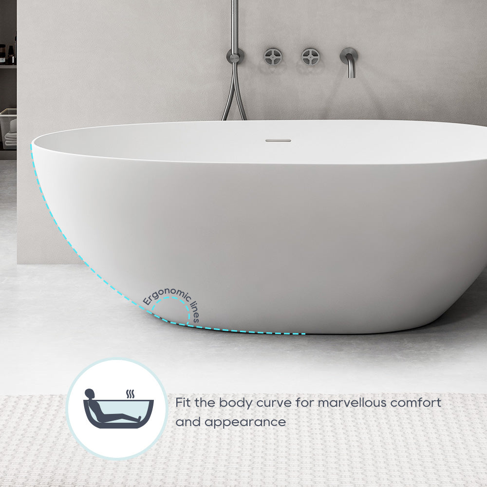 SJ-STARJANE 59'' Freestanding Tub Solid Surface Egg Shape Freestanding Soaking Tub