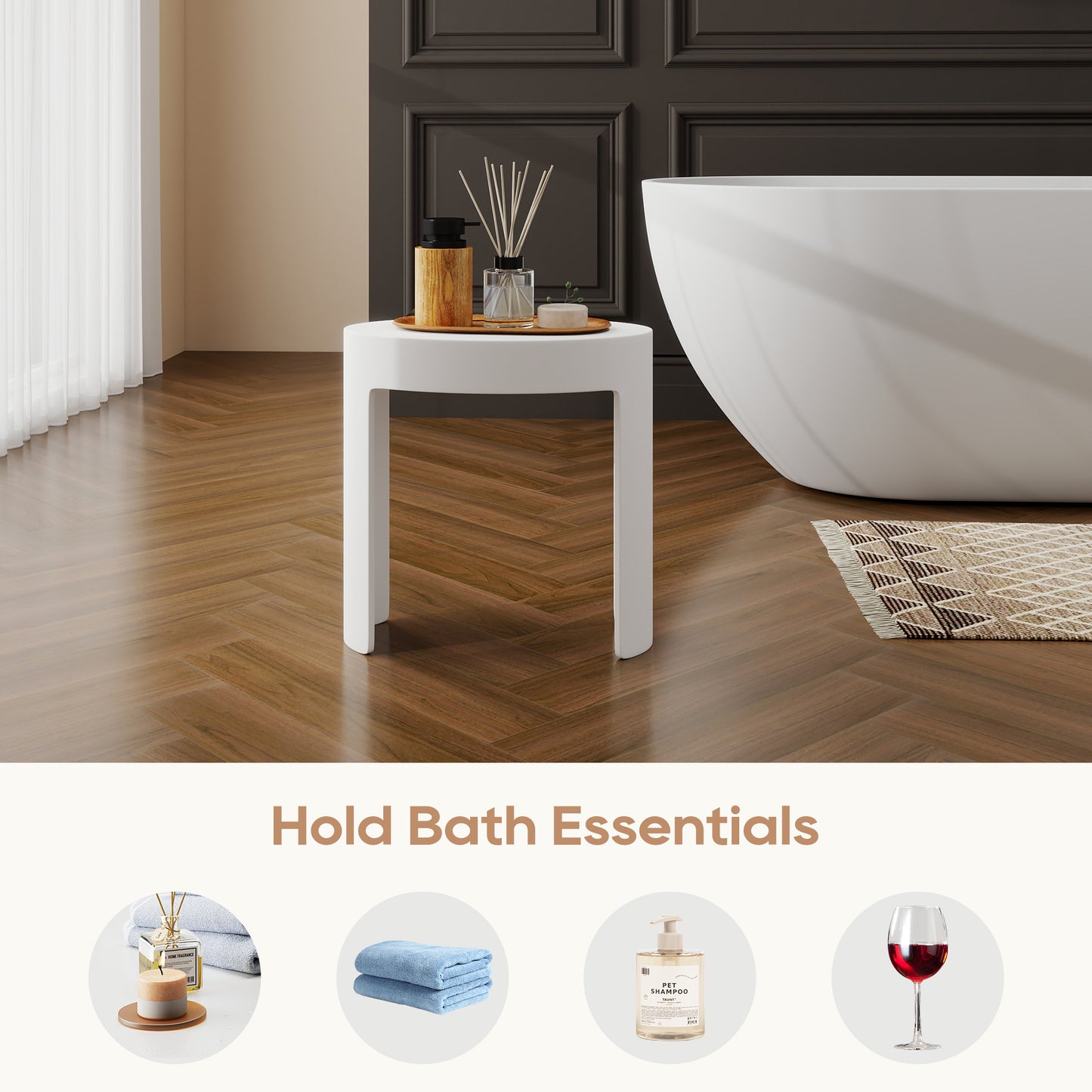 SJ-STARJANE 17''Freestanding Shower Seat Solid Surface Shower Stool