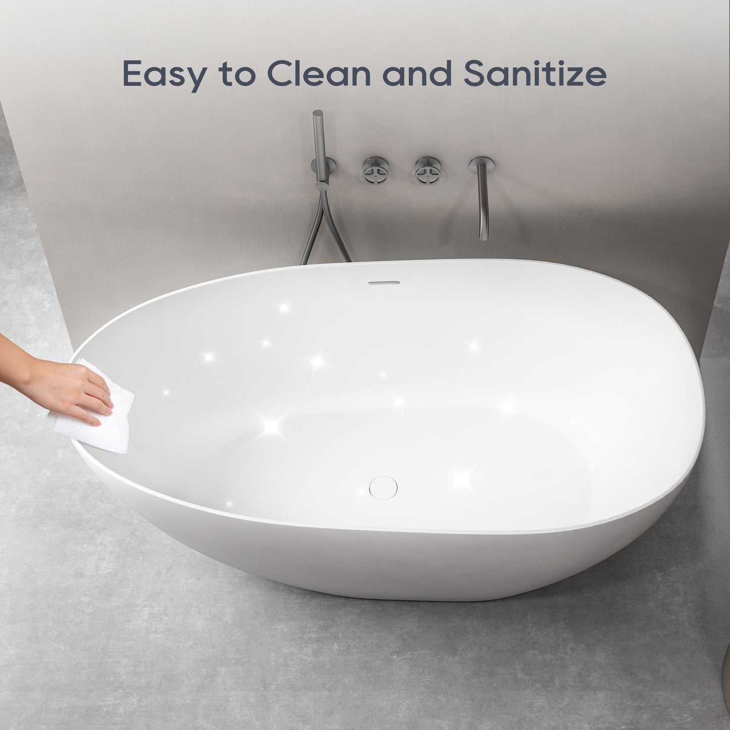 SJ-STARJANE 59'' Freestanding Tub Solid Surface Egg Shape Freestanding Soaking Tub