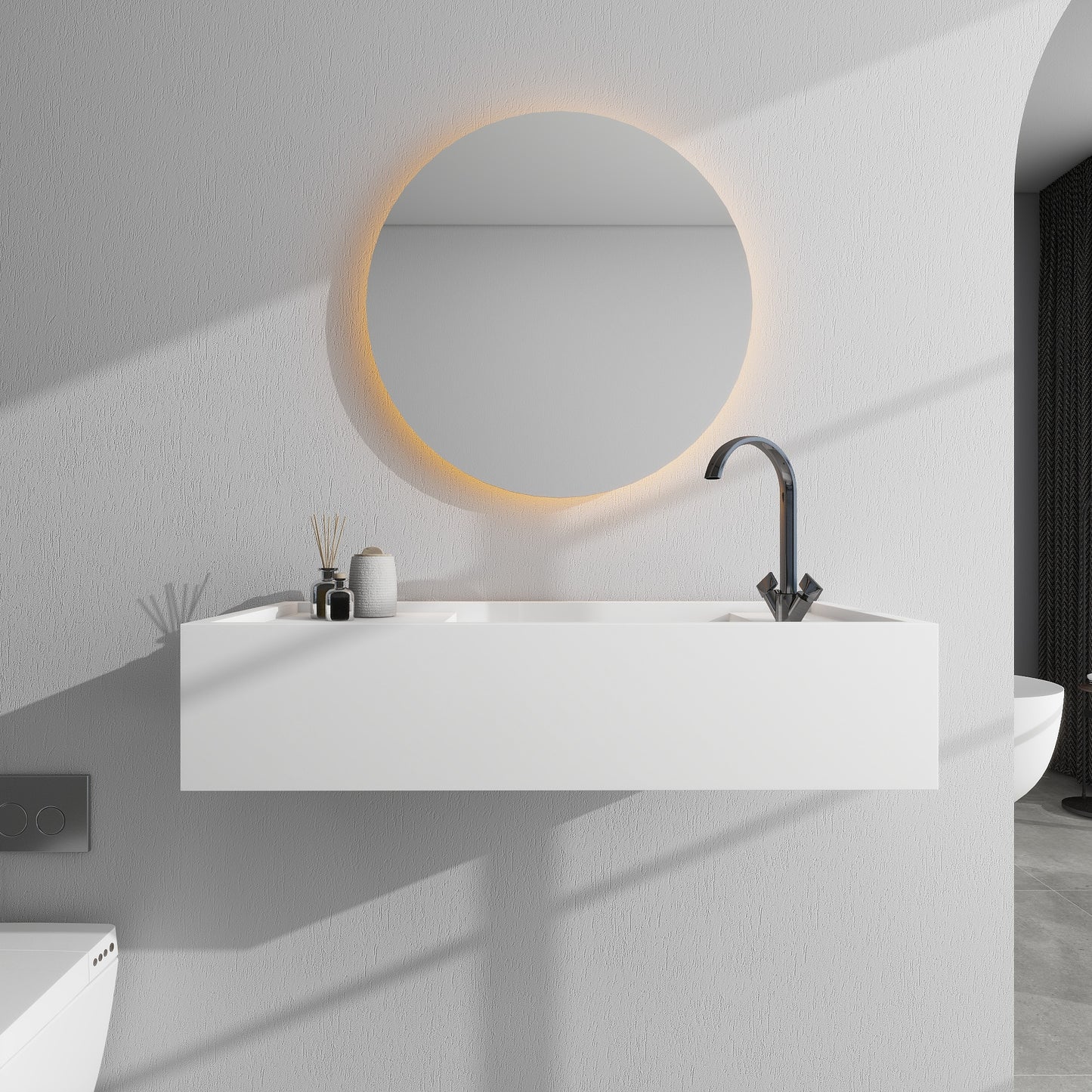 SJ-STARJANE 39''Solid Surface Wall Mount Bathroom Vessel Sink with Faucet Hole in Right