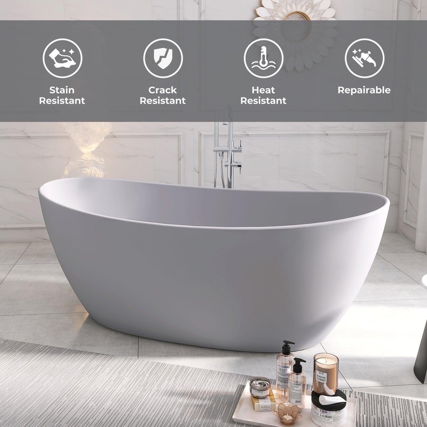 SJ-STARJANE65''Artificial stone freestanding bathtubs Solid surface resin immersion bathtubs