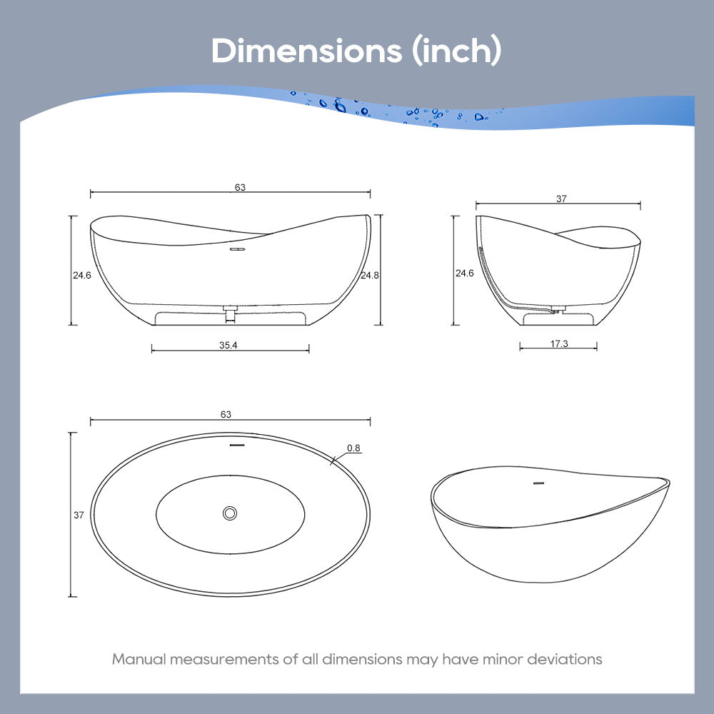 SJ-STARJANE 63" Wave freestanding bathtub Solid surface resin material