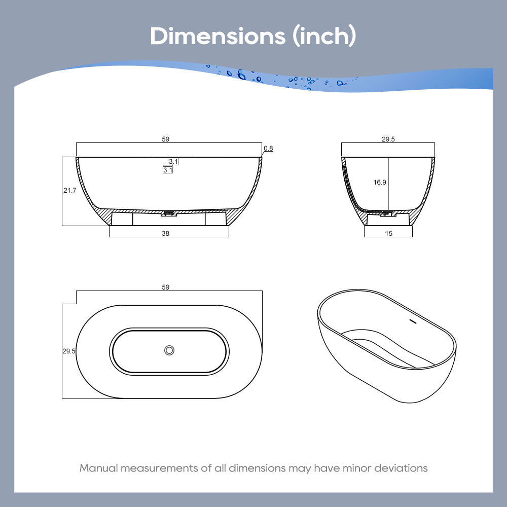 SJ-STARJANE 59''Freestanding immersion solid surface bathtubs