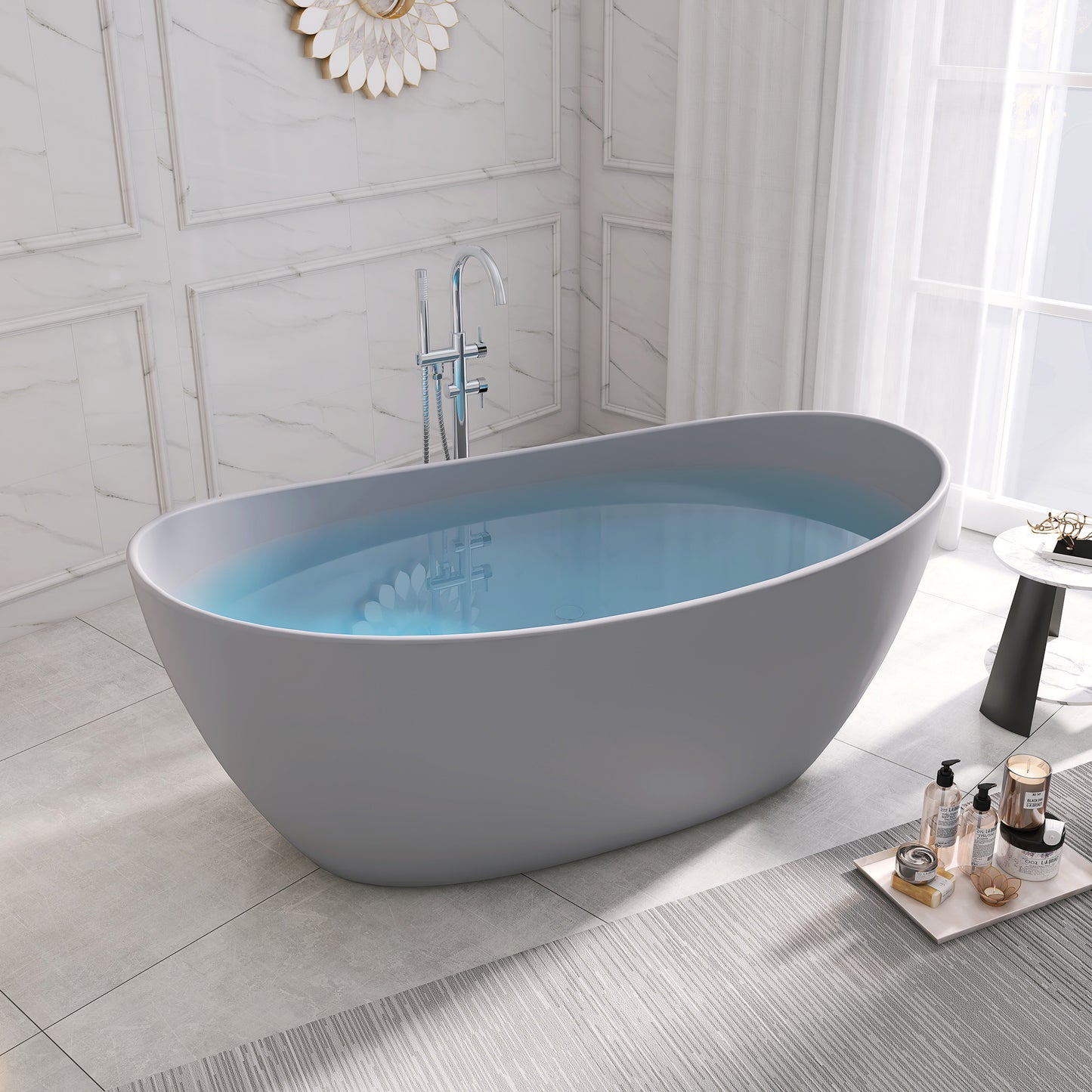 SJ-STARJANE65''Artificial stone freestanding bathtubs Solid surface resin immersion bathtubs