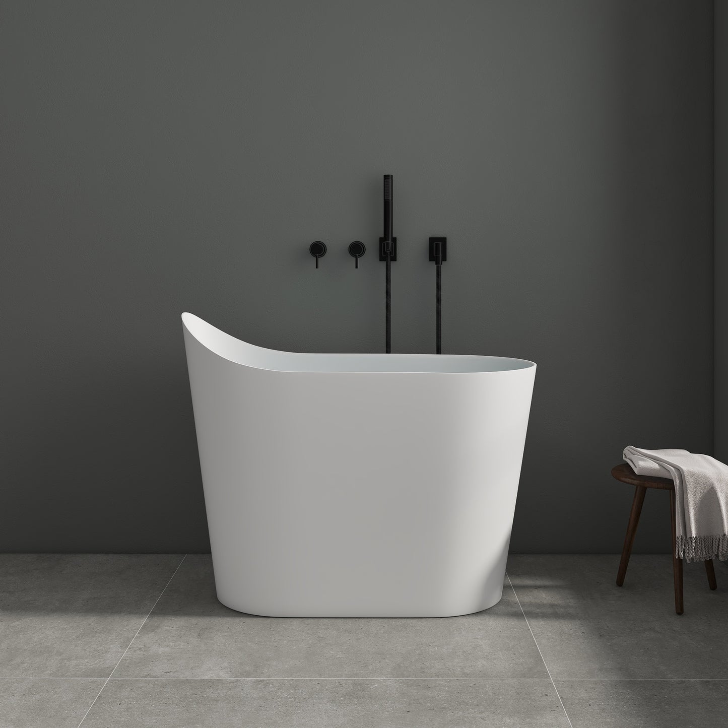 SJ-STARJANE 43''Artificial stone freestanding bathtub with seat (matte white)