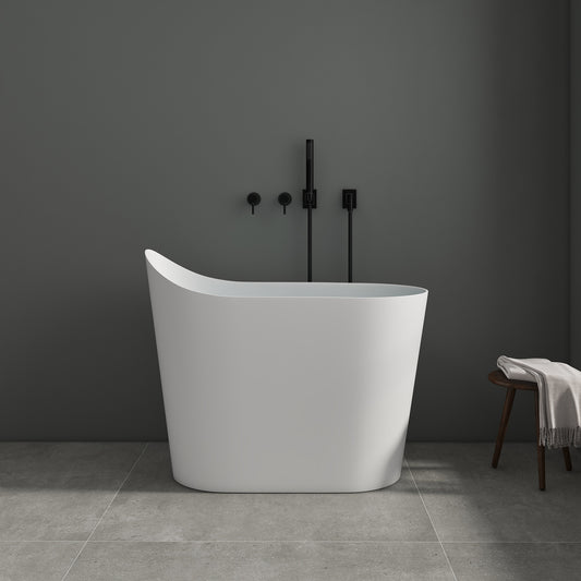 SJ-STARJANE 43''Artificial stone freestanding bathtub with seat (matte white)