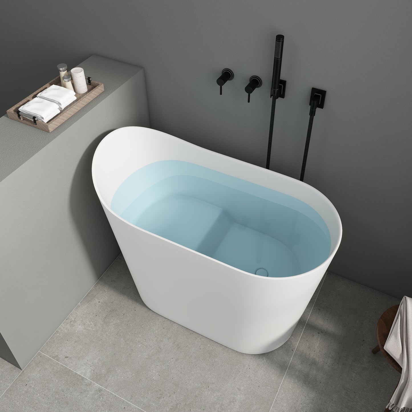 SJ-STARJANE 43''Artificial stone freestanding bathtub with seat (matte white)