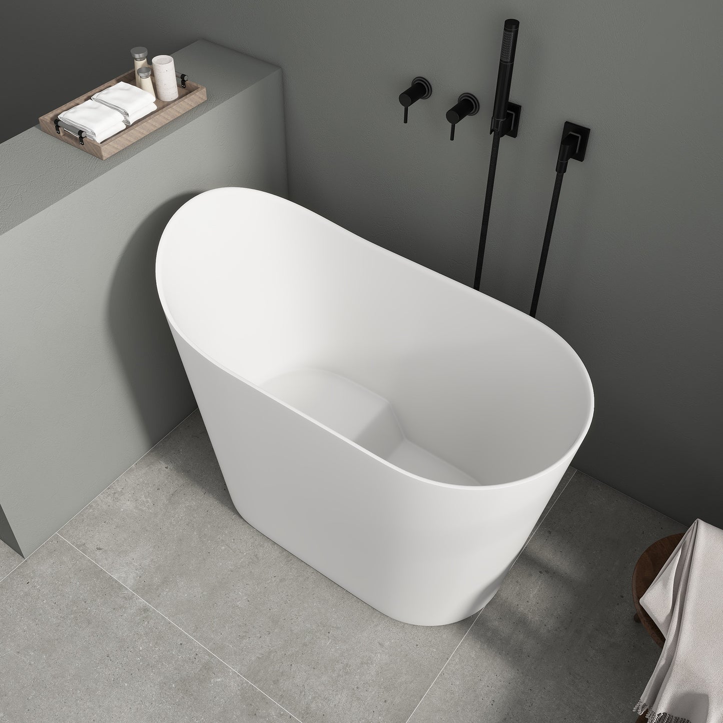 SJ-STARJANE 43''Artificial stone freestanding bathtub with seat (matte white)