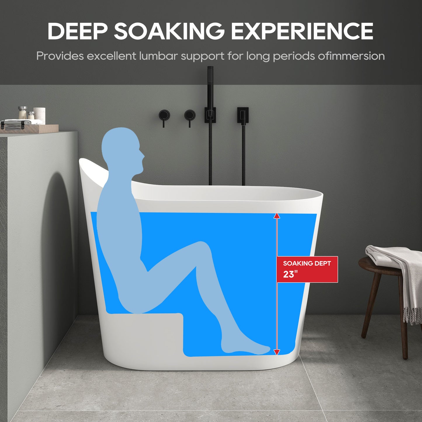 SJ-STARJANE 43''Artificial stone freestanding bathtub with seat (matte white)